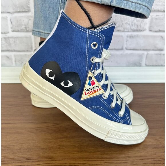 🖤Converse Chuck Taylor Hi Women Shoes Sz 5 Comme des Garcons PLAY Blue 171846C - Picture 1 of 13